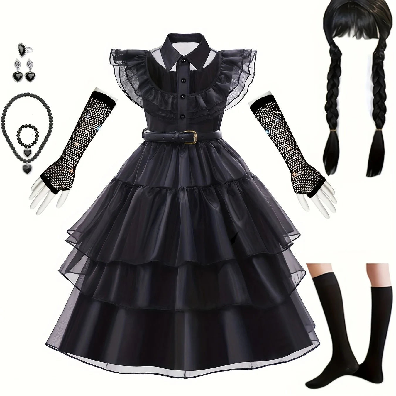 Girls’ Ruffled Gothic Halloween Costume Dress | Tiered Mini 0