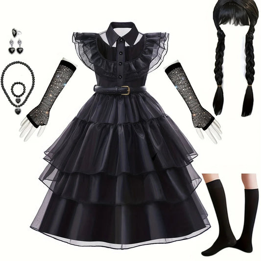 Girls’ Ruffled Gothic Halloween Costume Dress | Tiered Mini 0