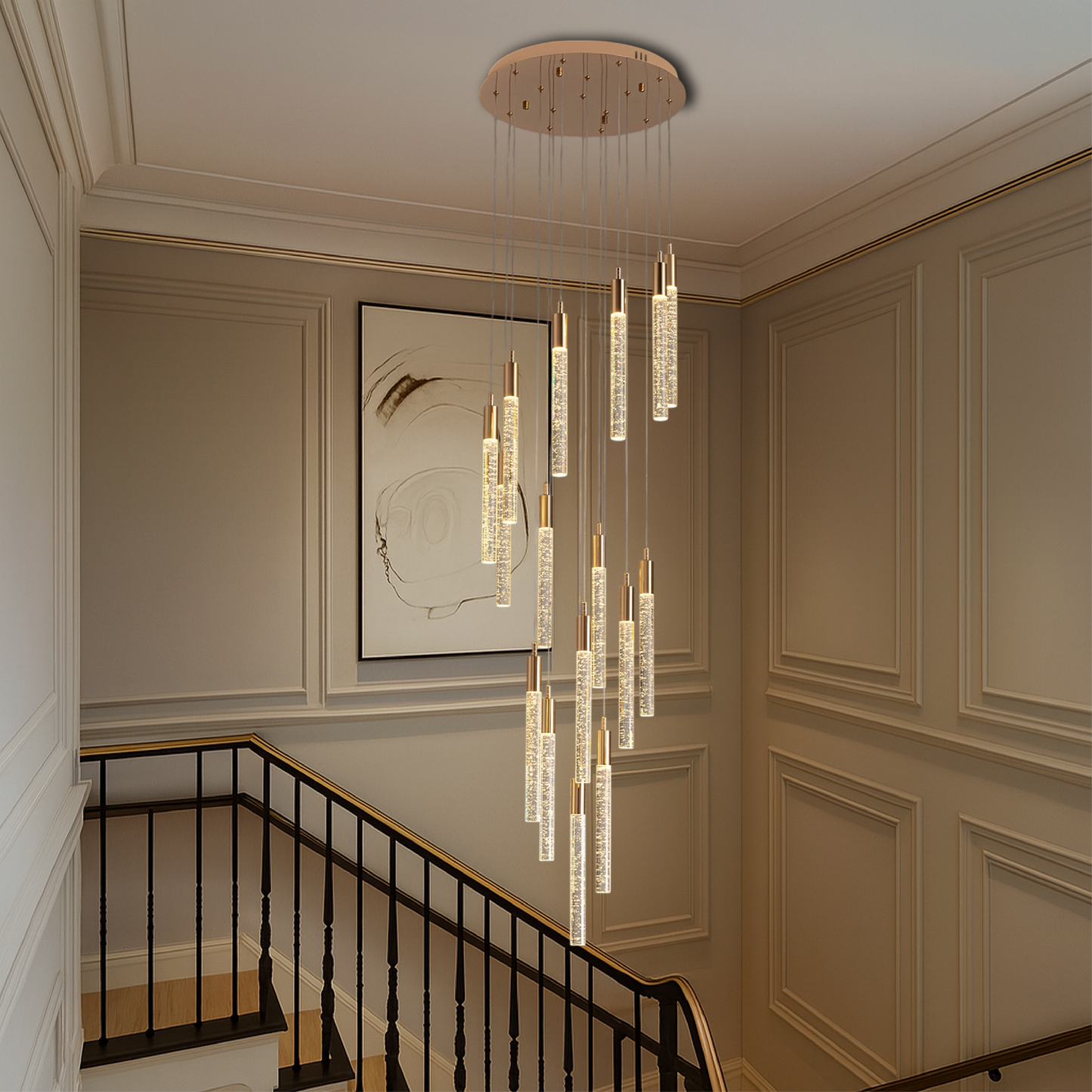 Gold Acrylic Stair Chandelier 1