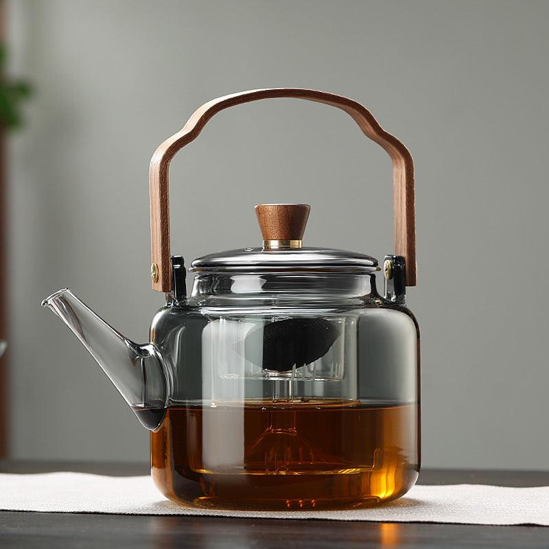 Grijzen | Elegant Wooden Glass Teapot With Infuser For Refined Brewing 0