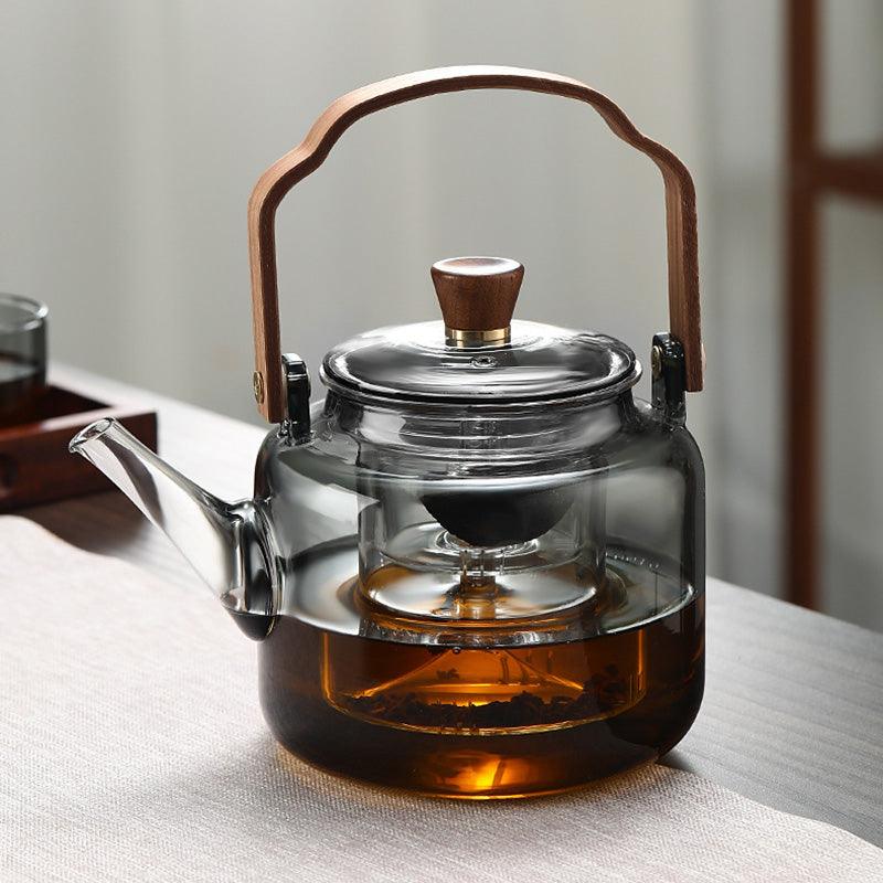 Grijzen | Elegant Wooden Glass Teapot With Infuser For Refined Brewing 4
