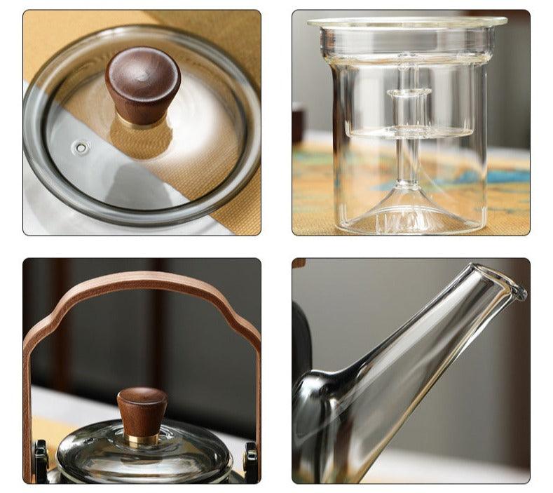 Grijzen | Elegant Wooden Glass Teapot With Infuser For Refined Brewing 5