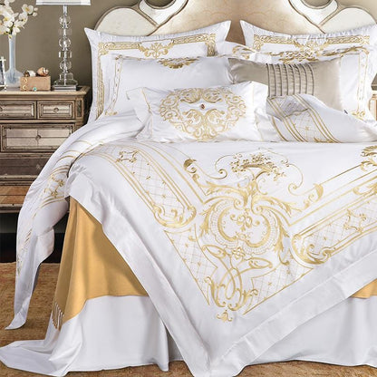 GoldenWood - Ropa de cama blanca y dorada elegante