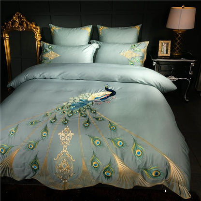 LuxeFeathers – Luxurious Egyptian Cotton Duvet Set with Teal and Peacock Pattern