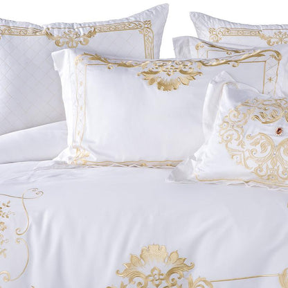 GoldenWood - Ropa de cama blanca y dorada elegante