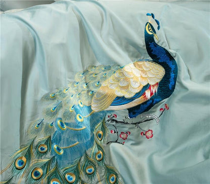 LuxeFeathers – Luxurious Egyptian Cotton Duvet Set with Teal and Peacock Pattern