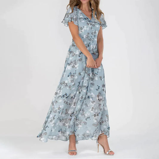 Celeste Vintage Floral Print Maxi Dress for Women - Lightweight Chiffon Summer Dress-1