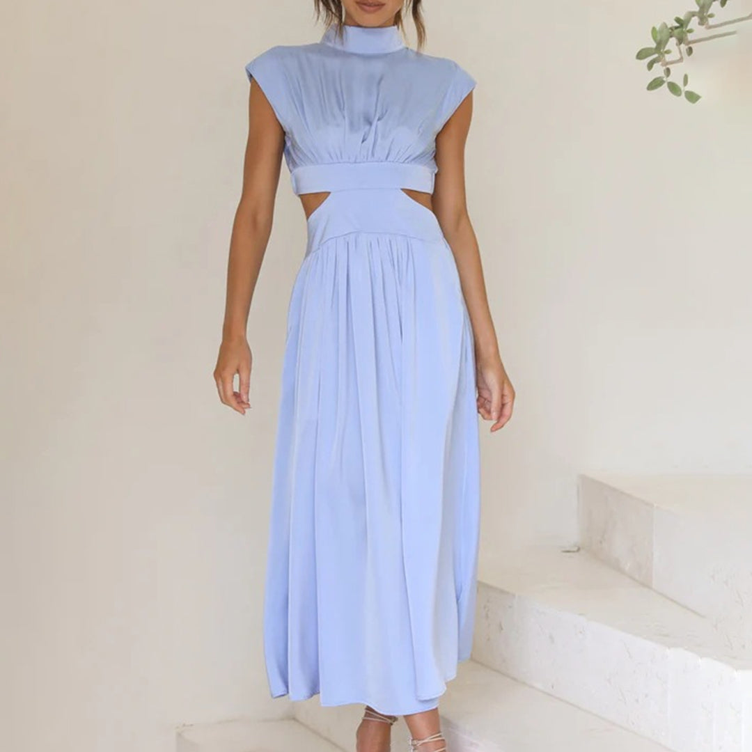 Variant image for Elegant Short Sleeve Polyester Womens Dress with Raised Collar for Summer-5