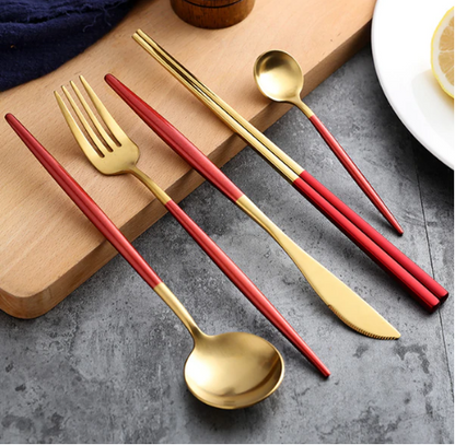 LuxeGleam | Elegant Gold Silver 24-Piece Stainless Steel Cutlery Set 2