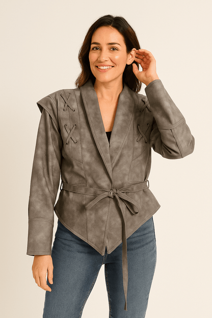 Madonna leather jacket with tie belt 4