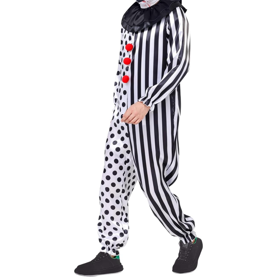 Men’s Funny Halloween Clown Costume Jumpsuit | Polka Dot Striped 1