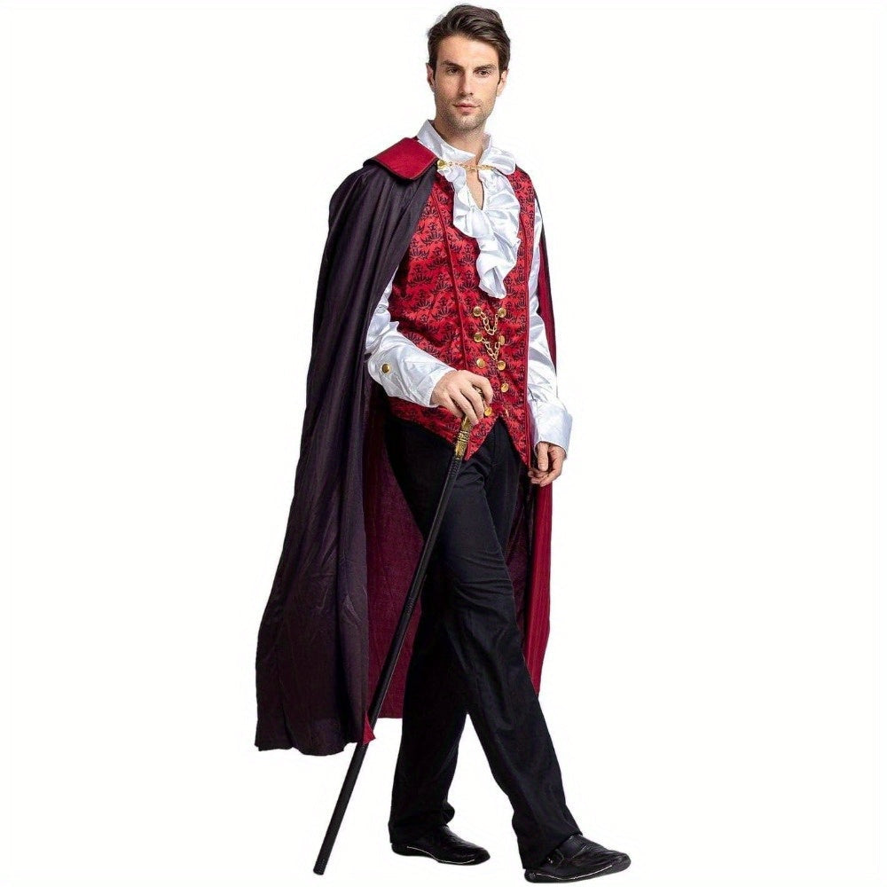 Men’s Gothic Vampire Halloween Costume | Long Cape Ruffled Shirt 1