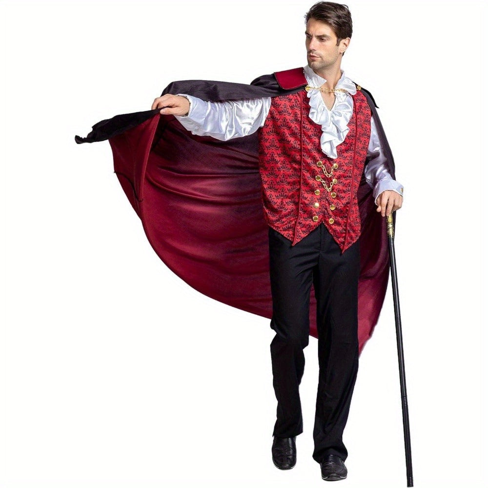 Men’s Gothic Vampire Halloween Costume | Long Cape Ruffled Shirt 2