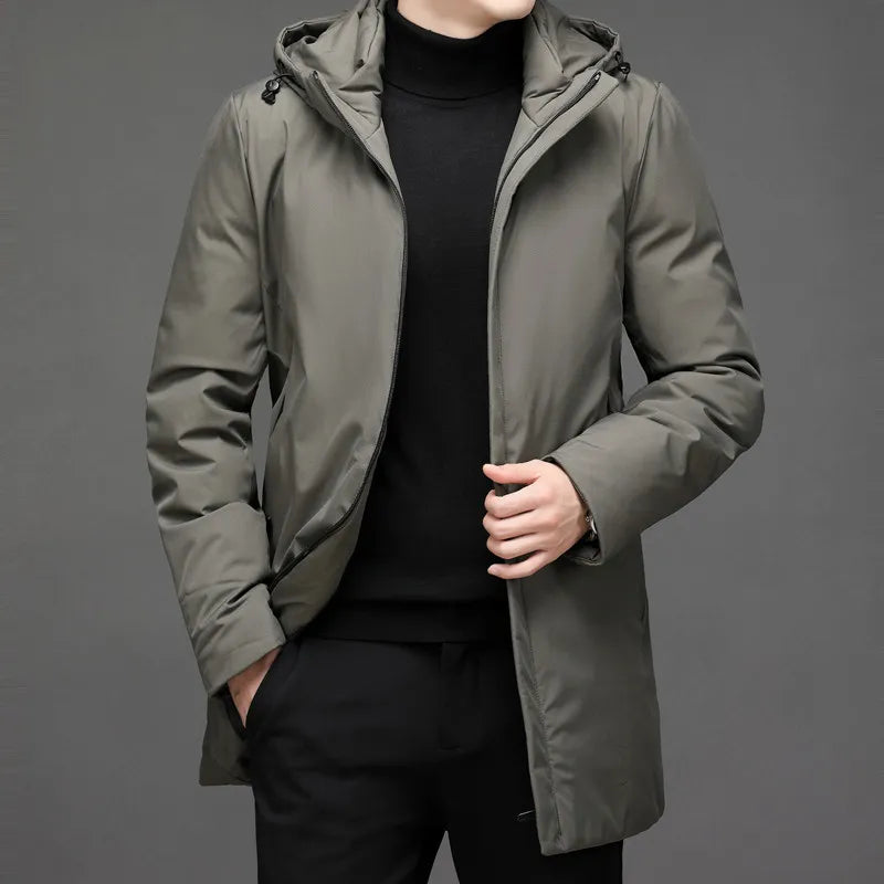 Men's Hooded Zipper Long Winter Jacket | Warm 0