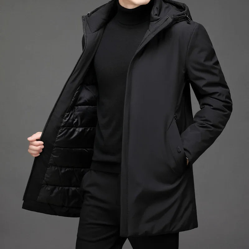 Men's Hooded Zipper Long Winter Jacket | Warm 4