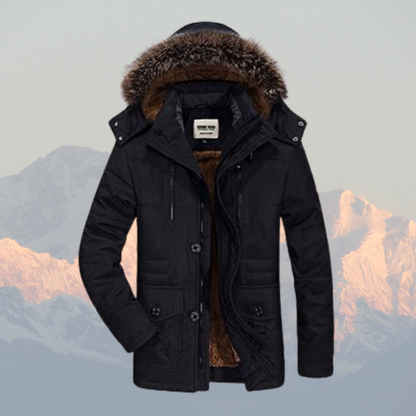 Men's Insulated Winter Parka Jacket with Faux Fur Hood – Water-Resistant Mid-Length Winter Jacket 0