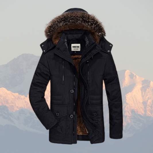 Men's Insulated Winter Parka Jacket with Faux Fur Hood – Water-Resistant Mid-Length Winter Jacket 0