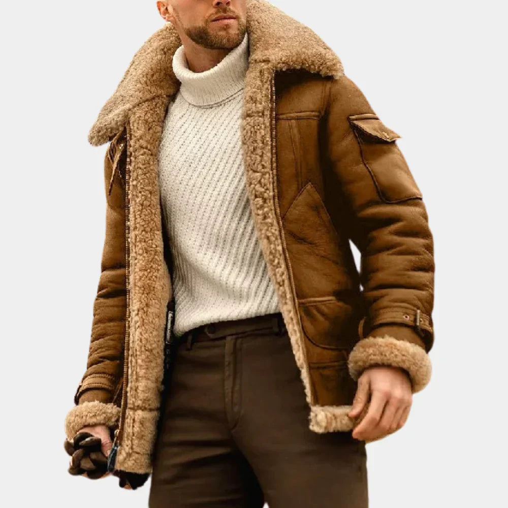 Men's Leather Winter Jacket with Aviator Style 1