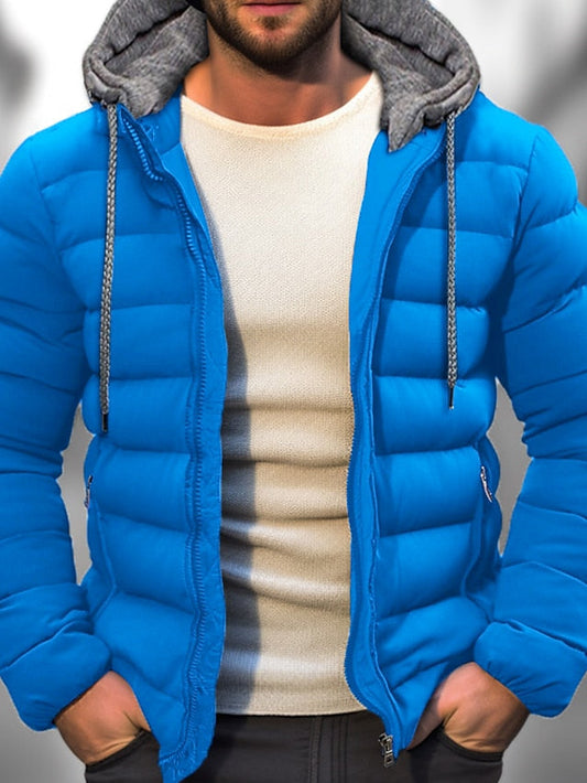 Men's Lightweight Insulated Winter Coat with Zipper Hood and Adjustable Drawstring 0