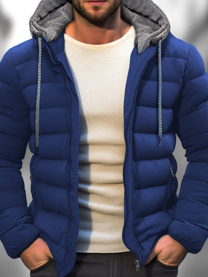 Men's Lightweight Insulated Winter Coat with Zipper Hood and Adjustable Drawstring 1