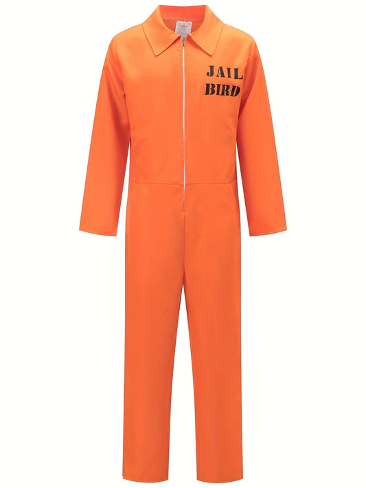 Men’s Long Sleeve Halloween Prisoner Costume Jumpsuit | Funny 0