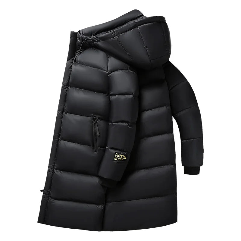 Men's Long Winter Down Jacket, Premium Insulation, Casual Design, Stretch Fit, Durable Nylon 3