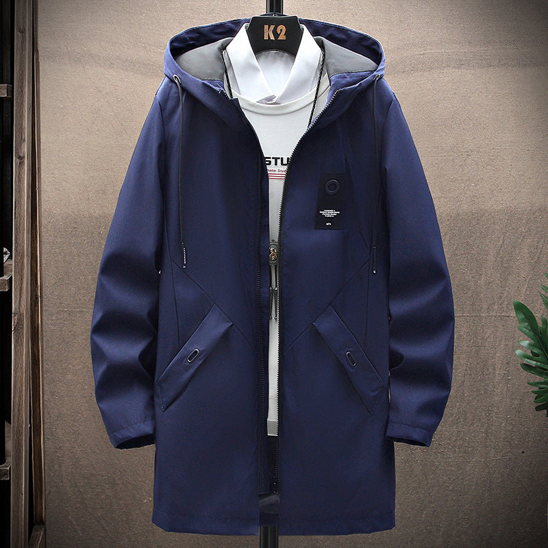 Men's Mid-Length Hooded Fleece Jacket - Windproof Casual Winter Coat for Outdoor Activities 1
