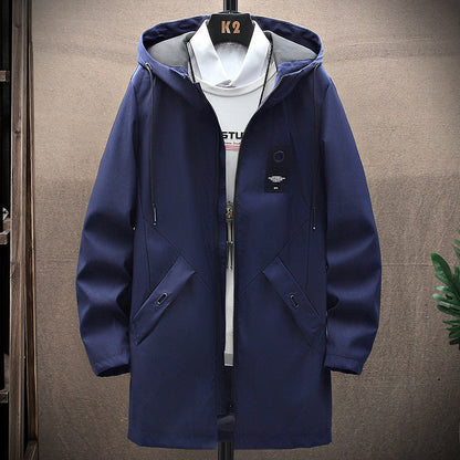 Men's Mid-Length Hooded Fleece Jacket - Windproof Casual Winter Coat for Outdoor Activities 1