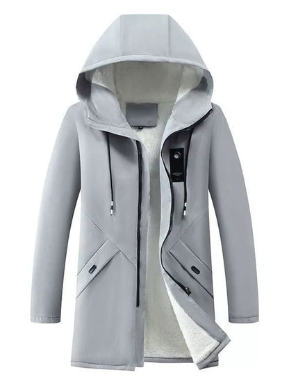 Men's Mid-Length Hooded Fleece Jacket - Windproof Casual Winter Coat for Outdoor Activities 2