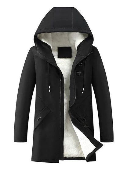 Men's Mid-Length Hooded Fleece Jacket - Windproof Casual Winter Coat for Outdoor Activities 3