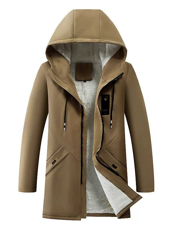 Men's Mid-Length Hooded Fleece Jacket - Windproof Casual Winter Coat for Outdoor Activities 4