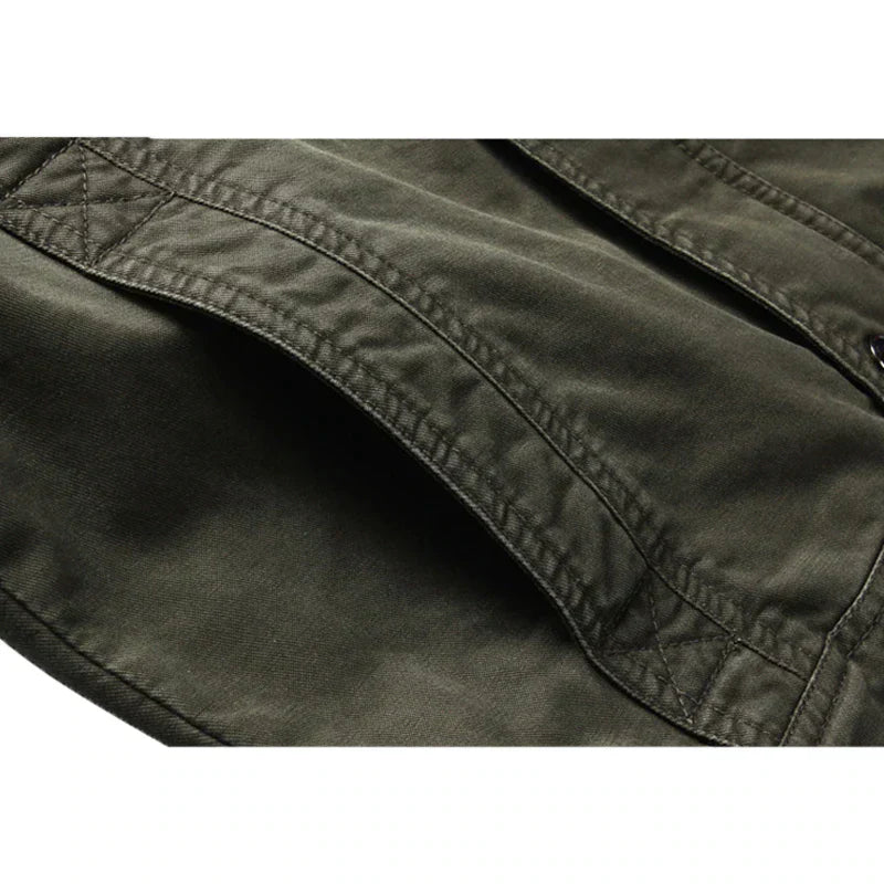 Men's Military Style Jacket – Army Green Polyester Casual Winter Coat with Stand-Up Collar 1