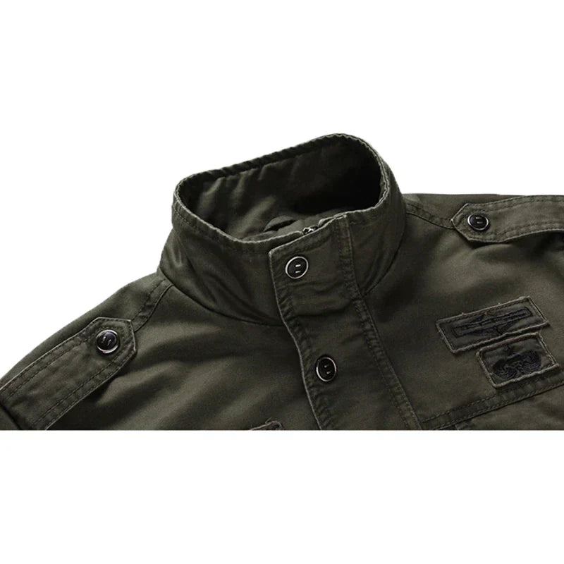 Men's Military Style Jacket – Army Green Polyester Casual Winter Coat with Stand-Up Collar 3