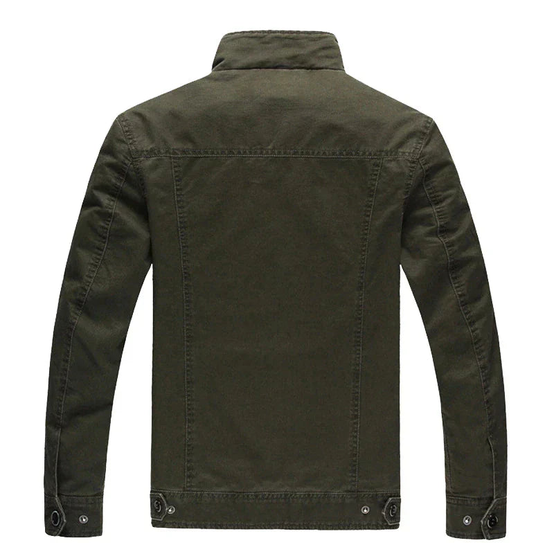 Men's Military Style Jacket – Army Green Polyester Casual Winter Coat with Stand-Up Collar 4