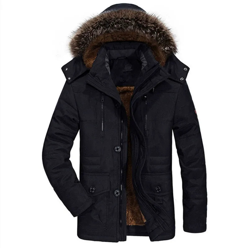 Men's Plush Lined Parka Jacket with Detachable Hood – Warm Winter Jacket for Men 0