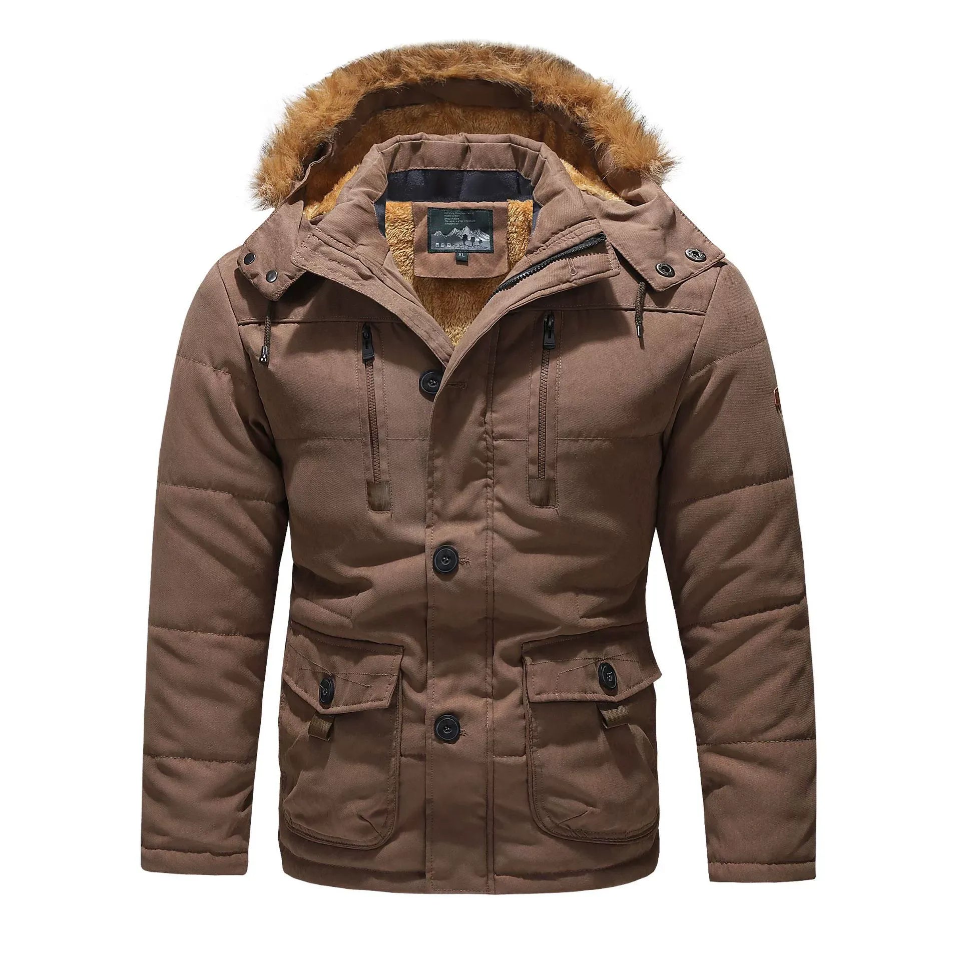 Men's Plush Lined Parka Jacket with Detachable Hood – Warm Winter Jacket for Men 4