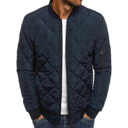 Men's Quilted Jacket with Diamond Stitch and Ribbed Trim – Regular Fit Winter Coat with Sleeve Zip Pocket 1