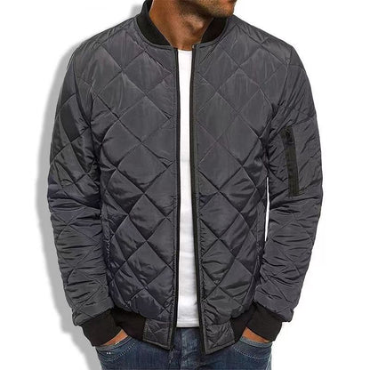 Men's Quilted Jacket with Diamond Stitch and Ribbed Trim – Regular Fit Winter Coat with Sleeve Zip Pocket 2