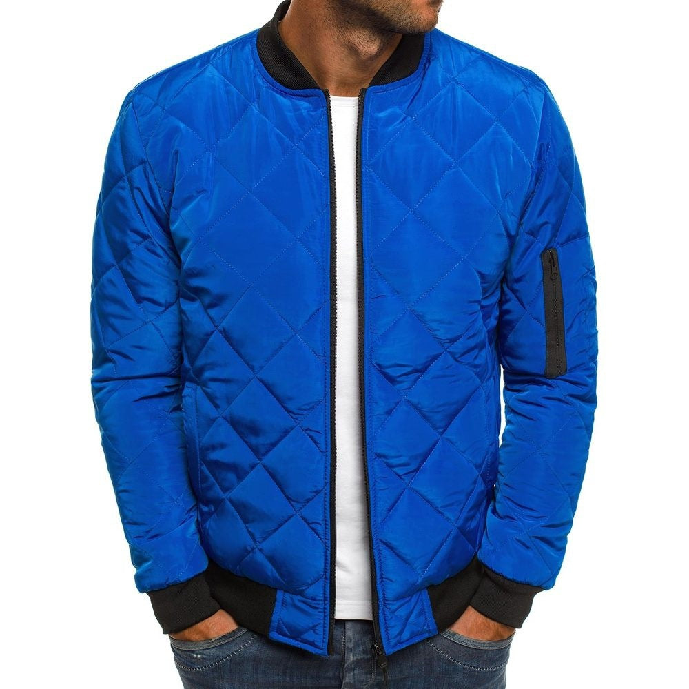 Men's Quilted Jacket with Diamond Stitch and Ribbed Trim – Regular Fit Winter Coat with Sleeve Zip Pocket 6