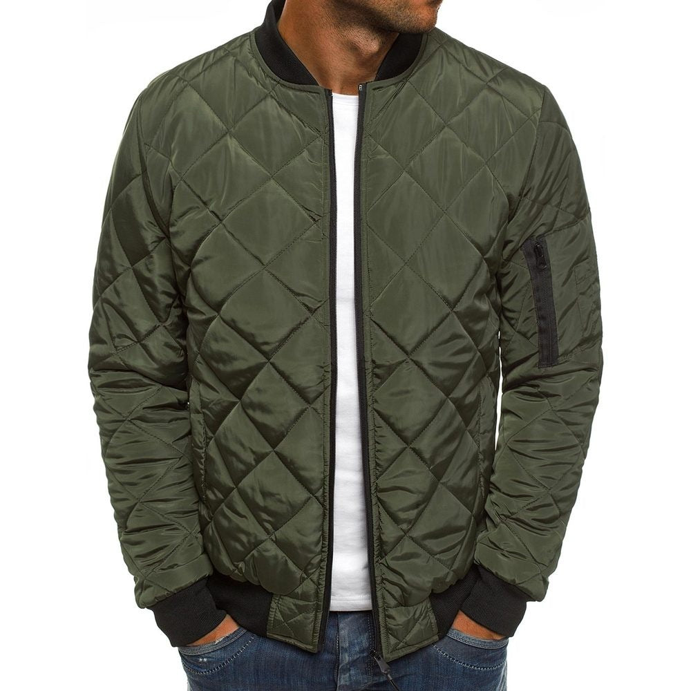 Men's Quilted Jacket with Diamond Stitch and Ribbed Trim – Regular Fit Winter Coat with Sleeve Zip Pocket 7