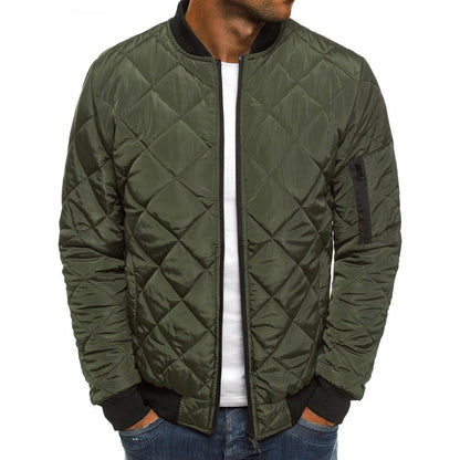 Men's Quilted Jacket with Diamond Stitch and Ribbed Trim – Regular Fit Winter Coat with Sleeve Zip Pocket 7