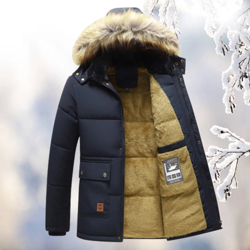 Men's Quilted Parka Coat with Fleece Lining and Faux Fur Hood – Relaxed Fit for Winter 1