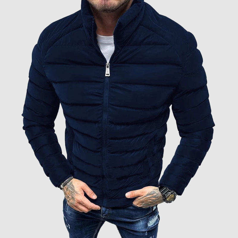 Men's Quilted Puffer Jacket with High Collar – Lightweight Fitted Winter Coat for Cold Weather 1