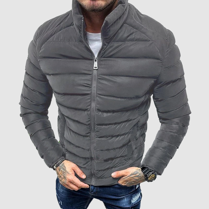 Men's Quilted Puffer Jacket with High Collar – Lightweight Fitted Winter Coat for Cold Weather 2