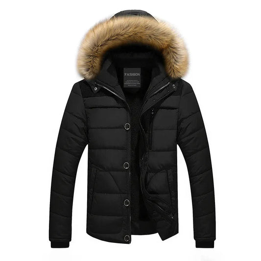Men's Quilted Winter Coat with Fur Trim – Water-Resistant Insulated Outerwear for Cold Weather 0