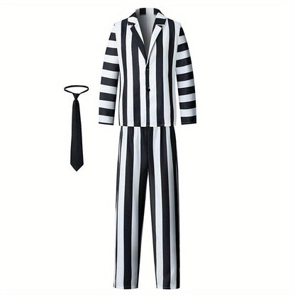 Men’s Striped Halloween Movie Costume Suit | Long Sleeve 3-Piece 2