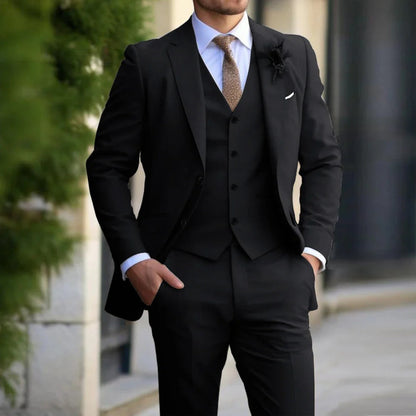 Men's 3-Piece Suit Black Size M Polyester-Cotton Blend-1