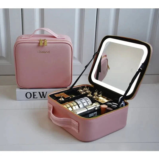 Mirrorglam – Makeup bag with LED mirror – Portable cosmetic bag with light and storage space for perfect styling on the go 0
