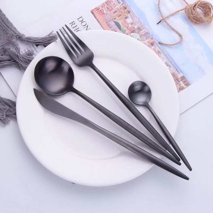 Napoli | Elegant Modern Black Stainless Steel Cutlery Set for Dining 2