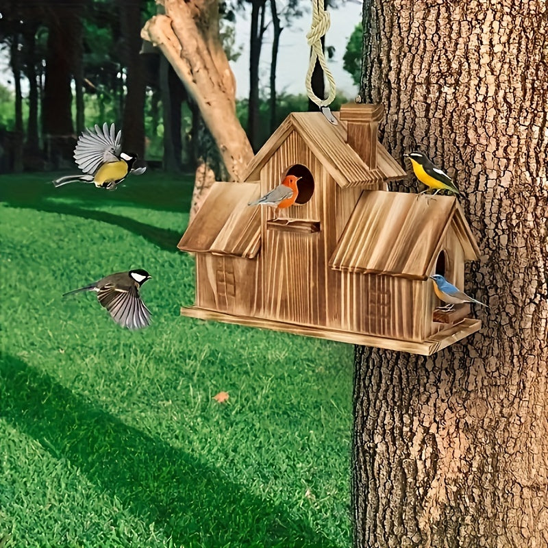 NaturNest | Charming Rustic Wooden Multi-Nest Birdhouse Feeder 1